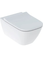 Geberit Smyle Square taharet fonksiyonlu alçak tip asma klozet seti, kapalı form, Rimfree, klozet kapaklı, örtüşen kapak