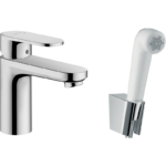 Vernis Blend Tek kollu lavabo bataryası 100 bidette el duşu ve 160 cm duş hortumu ile