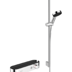 Pulsify Select S Duş sistemi 105 3jet Relaxation, el duşu, termostat, 90 cm duş barı, sürgü ve duş hortumu ile