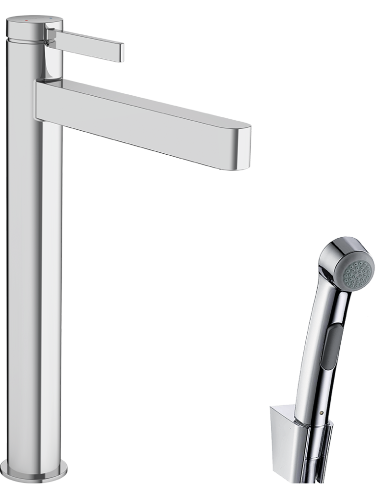 Finoris Tek kollu lavabo bataryası 260, bidette el duşu ve 160 cm duş hortumu ile