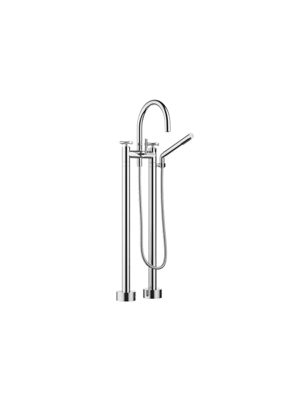 TARA Two-hole bath mixer for free-standing assembly with hand shower set - Chrome