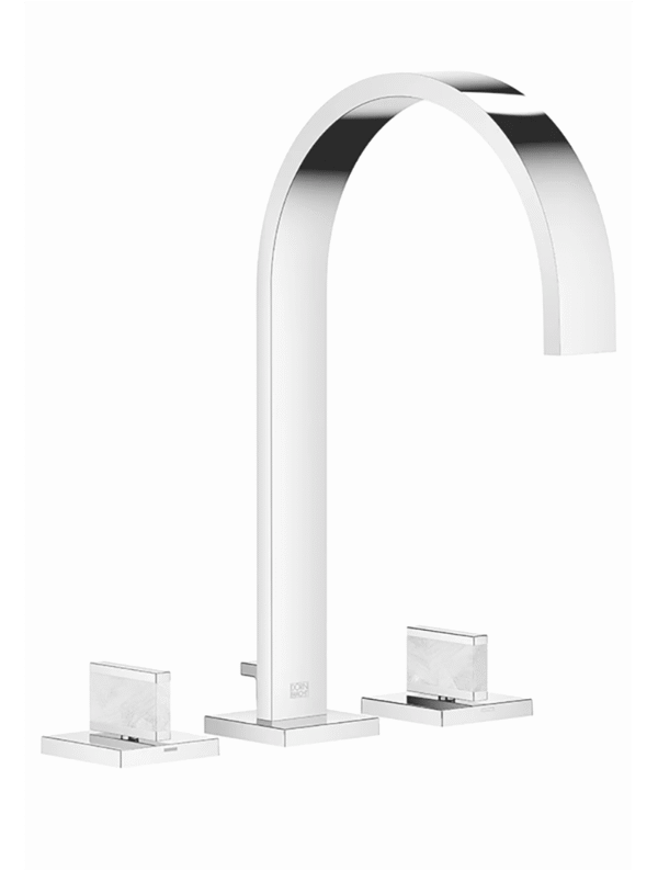 MEM Three-hole basin mixer with pop-up waste Nature Squared Pearl Shell Callisto White - Chrome