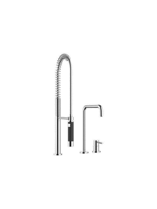 META SQUARE Two-hole mixer with individual rosettes with profi spray set - Chrome