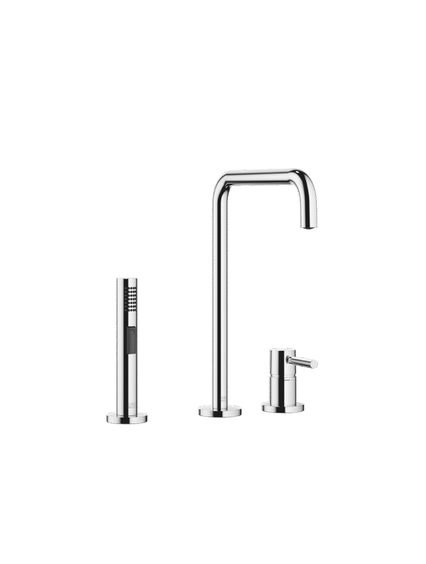 META SQUARE Two-hole mixer with individual rosettes with rinsing spray set - Chrome