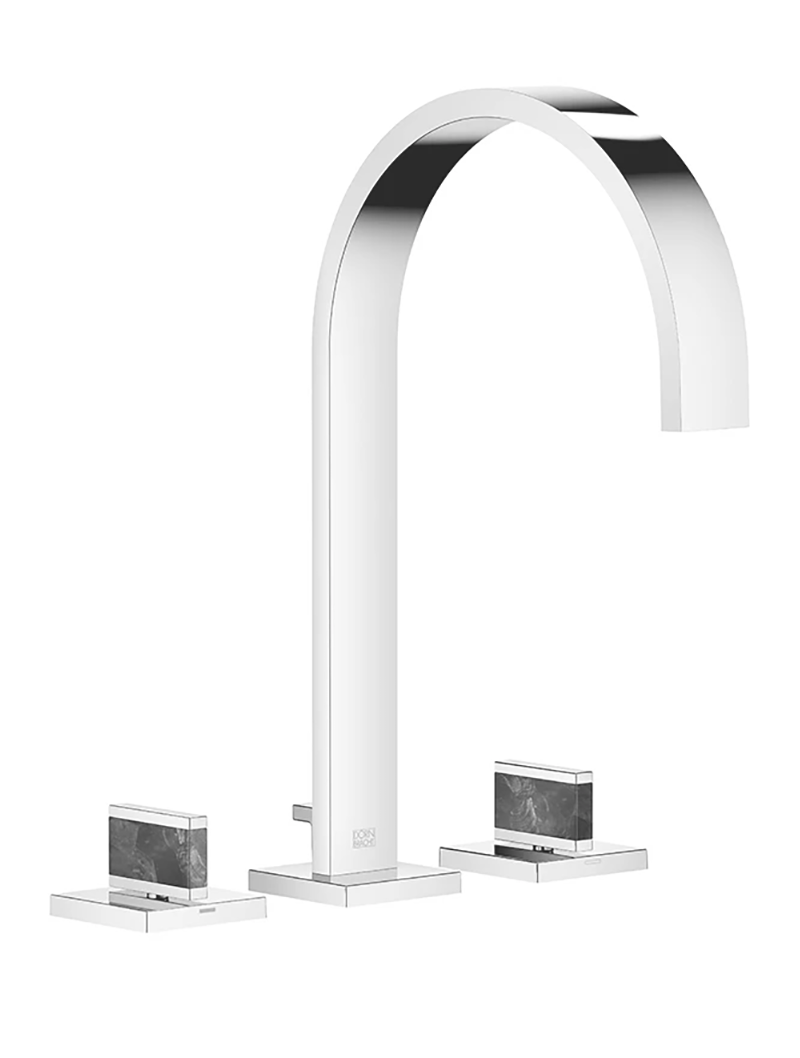 bvFxS2lS.png MEM Three-hole basin mixer with pop-up waste Nature Squared Mussel Shell Gaya Blue - Chrome - Görsel 1