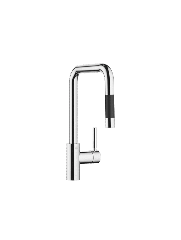 META SQUARE Single-lever mixer Pull-down with spray function - Chrome